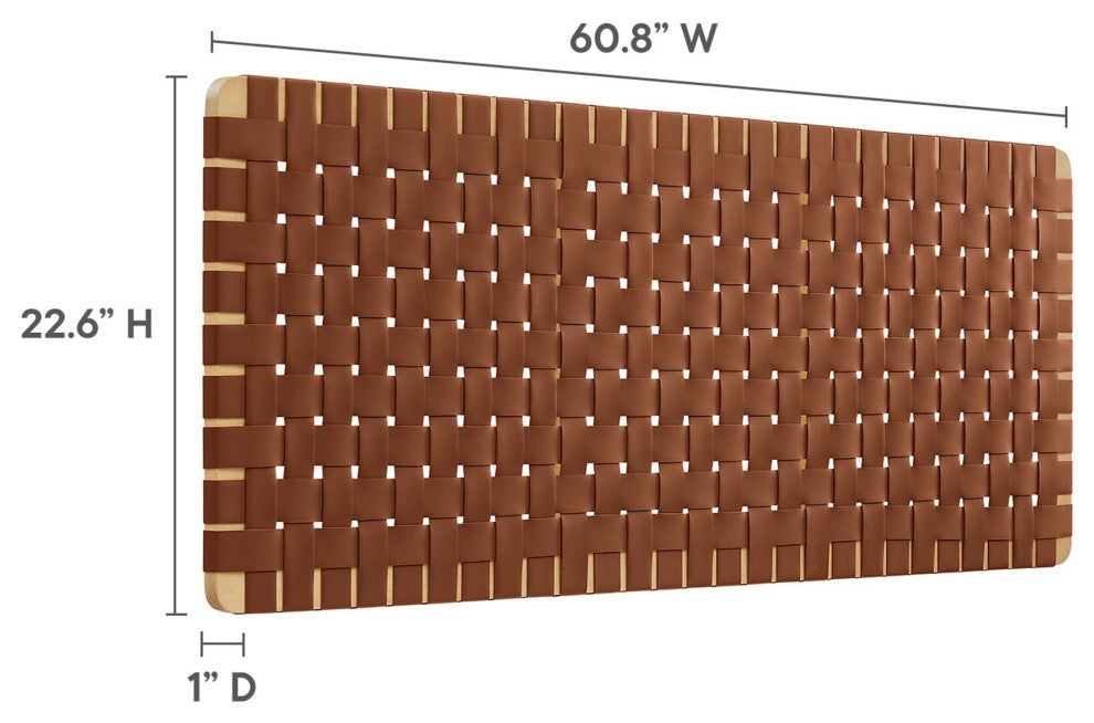 Sparta Weave Wall-Mount Vegan Leather Queen Headboard, Natural Brown