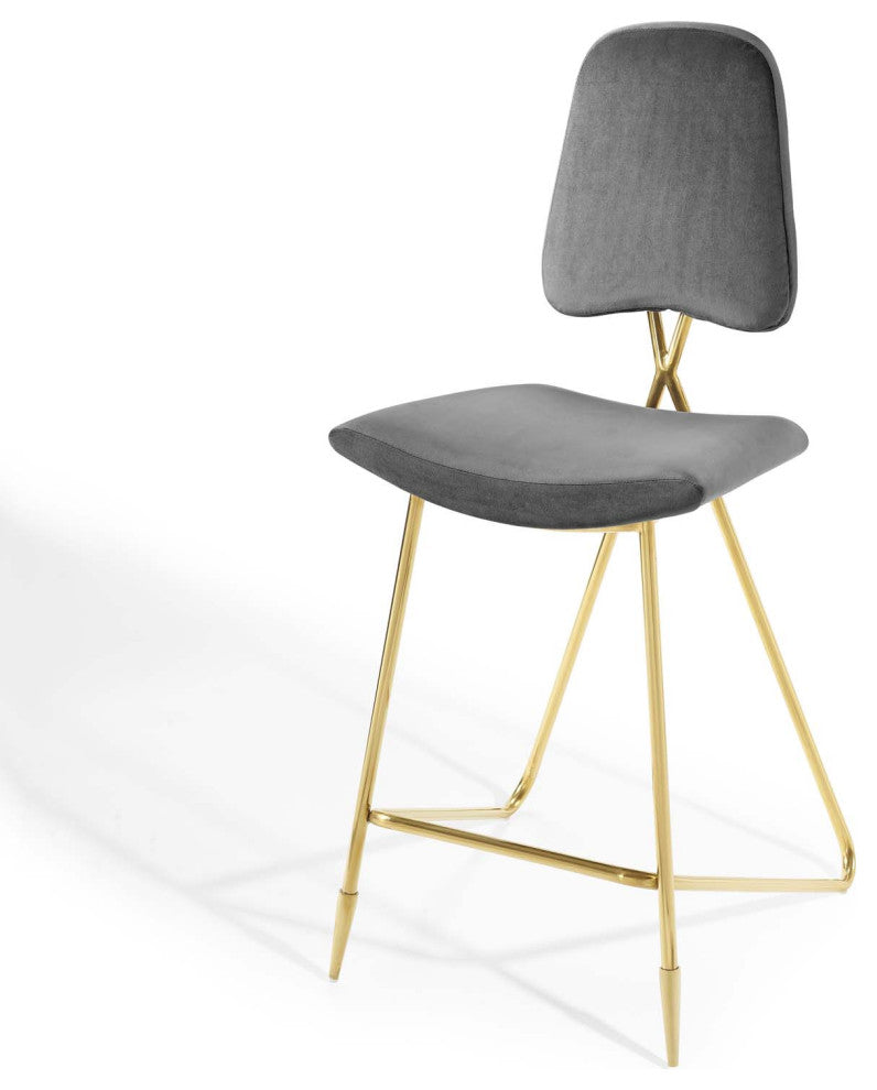 Bar Stool Chair Barstool, Set of 2, Velvet, Metal, Gray, Modern, Bar Pub