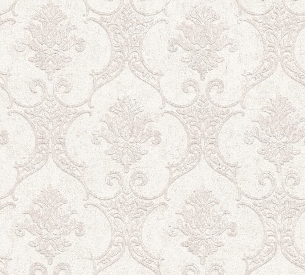 Moments, Baroque Motifs, Flowers And Garlands Cream Wallpaper Roll, Modern