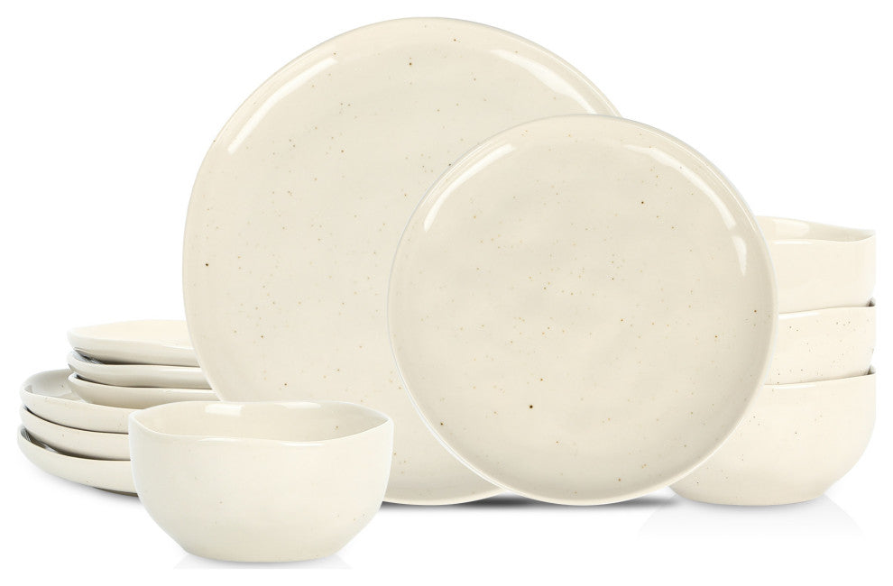 Stone Lain Mirella Stoneware 12-Piece Dinnerware Set, Beige