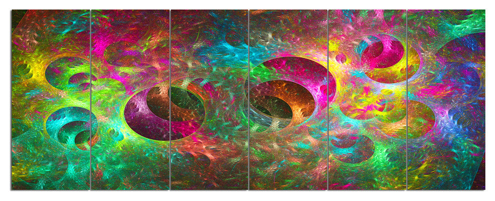 Multi Color Fractal Glass Texture, Abstract Canvas Art Print, 70"x28", 6 Panels