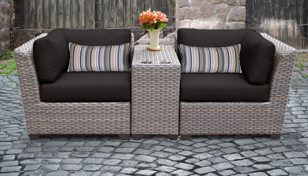 Florence 3 Piece Wicker Patio Furniture Set 03b Black