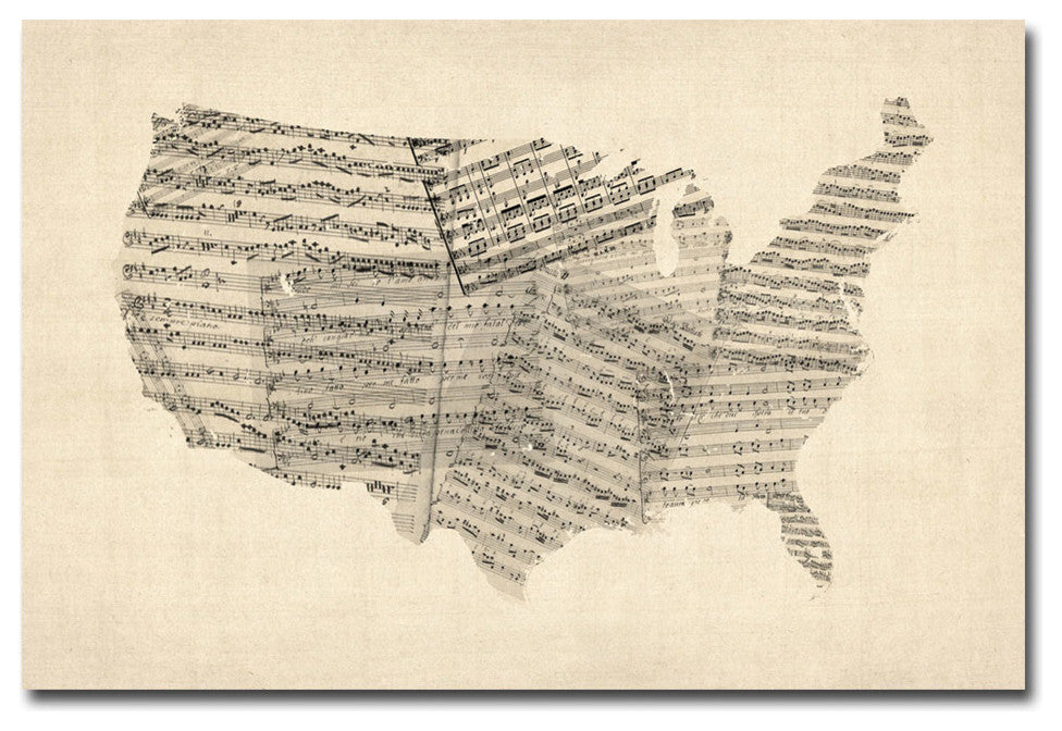 'USA Old Sheet Music Map' Canvas Art by Michael Tompsett