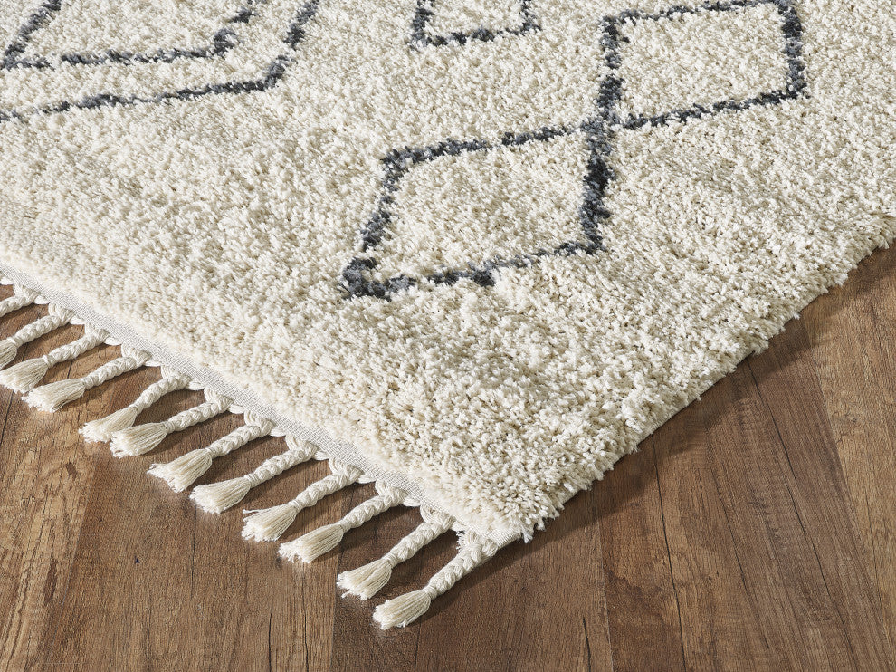 Abani Willow WIL130A Moroccan Diamond Print Ivory and Grey Area Rug