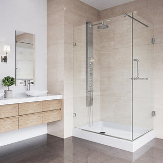 VIGO Pacifica 48"D x 36"W x 79"H Frameless Hinged Shower Enclosure, Brushed Nickel, Left Base
