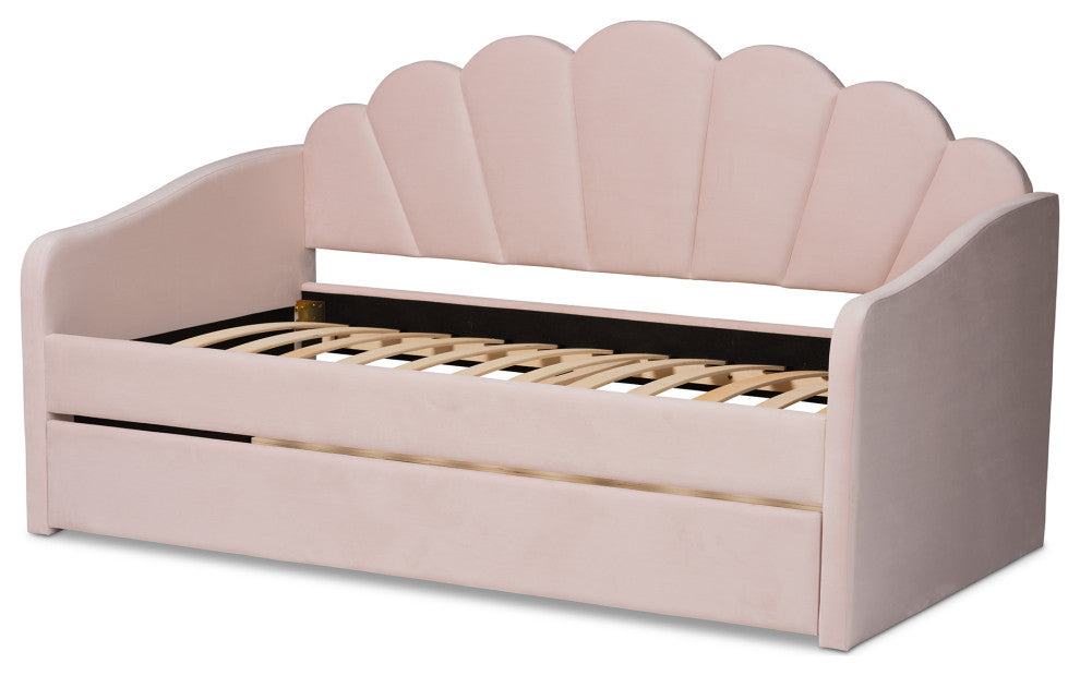 Rankin Modern Light Pink Velvet Daybed, Full Size, With Trundle