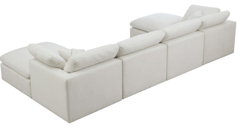 Plush Velvet / Down Standard Comfort 6-Piece U-Shaped Modular Sectional, Cream