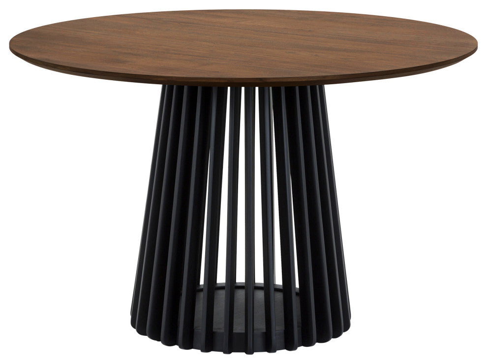 Pasadena 47" Wood Round Dining Table, Walnut Finish and Black Base