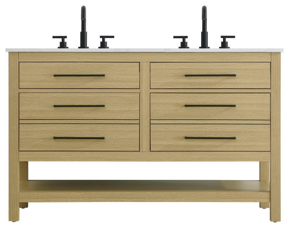 Home Living 60" Double Bathroom Vanity, Honey Brown