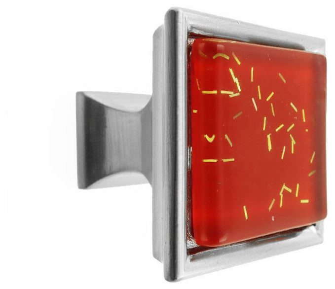 Red Iridescent Comet Crystal Glass Brushed Nickel Madison Classic Knob