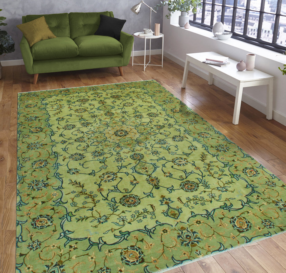 Fine Vintage Distressed Daphne Lt. Green/Green Rug, 6'6 x 9'10
