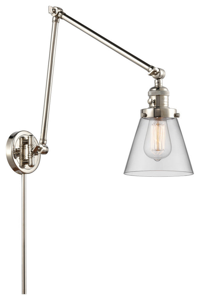 Cone Swing Arm With Switch, Polished Nickel, Clear, Clear