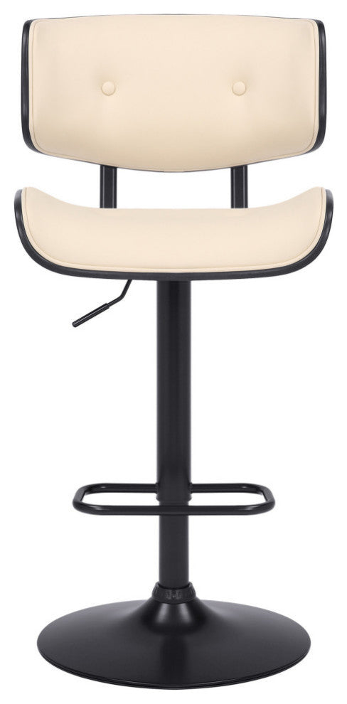 Cream and Black Fabric and Iron Adjustable Height Swivel Bar Chair