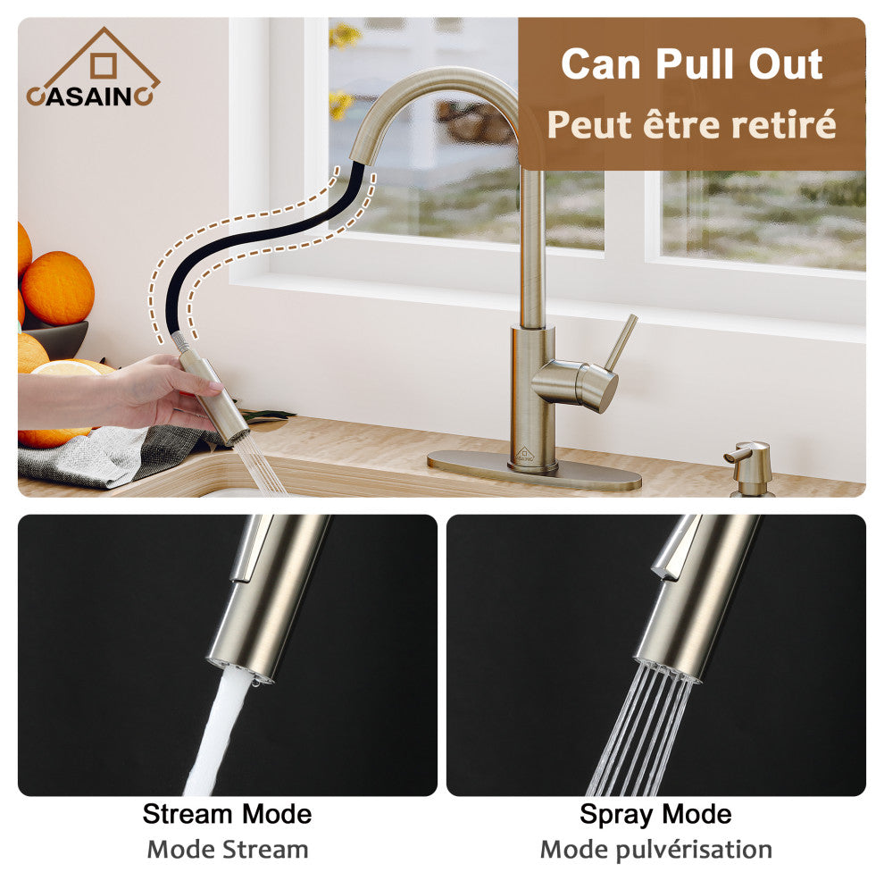 Touchless Pull Down Single Handle Kitchen Faucet With LED Function, Brushed Nickel