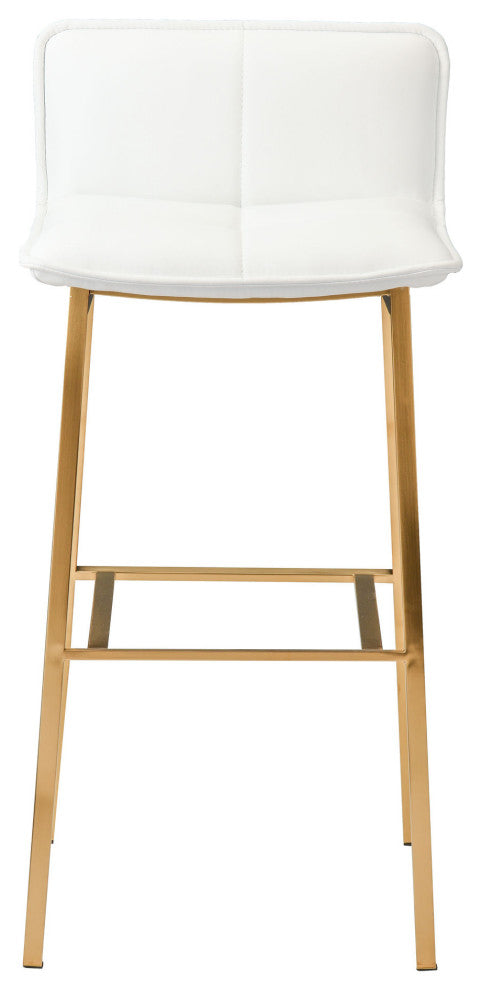 Sabrina Counter Stool, White Naugahyde Leather, Brushed Gold