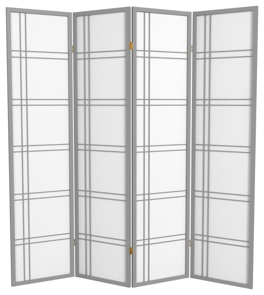 6' Tall Double Cross Shoji Screen, Special Edition, Gray, 4 Panels