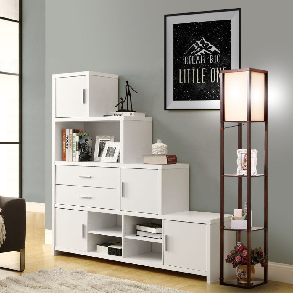 Brightech Maxwell - Modern LED Shelf Floor Lamp - Skinny End Table & Nightstand, Havanah Brown