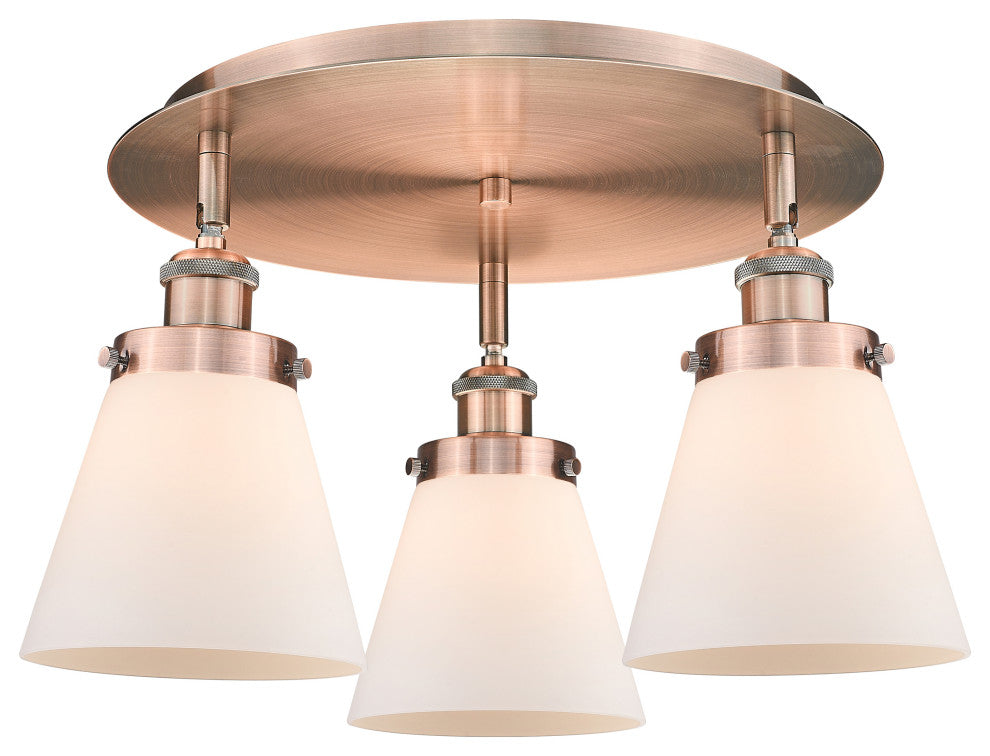 Cone-3 Light 18" Flush Mount-Antique Copper, Matte White Glass Shade