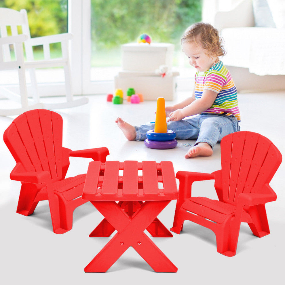 Giantex Plastic Kids Table & Chair Set 3-Piece Play Furniture In/Outdoor Red
