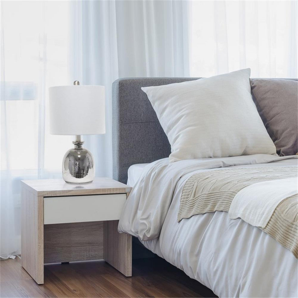 Elegant Designs Silvery Glass Table Lamp with Light Gray Shade