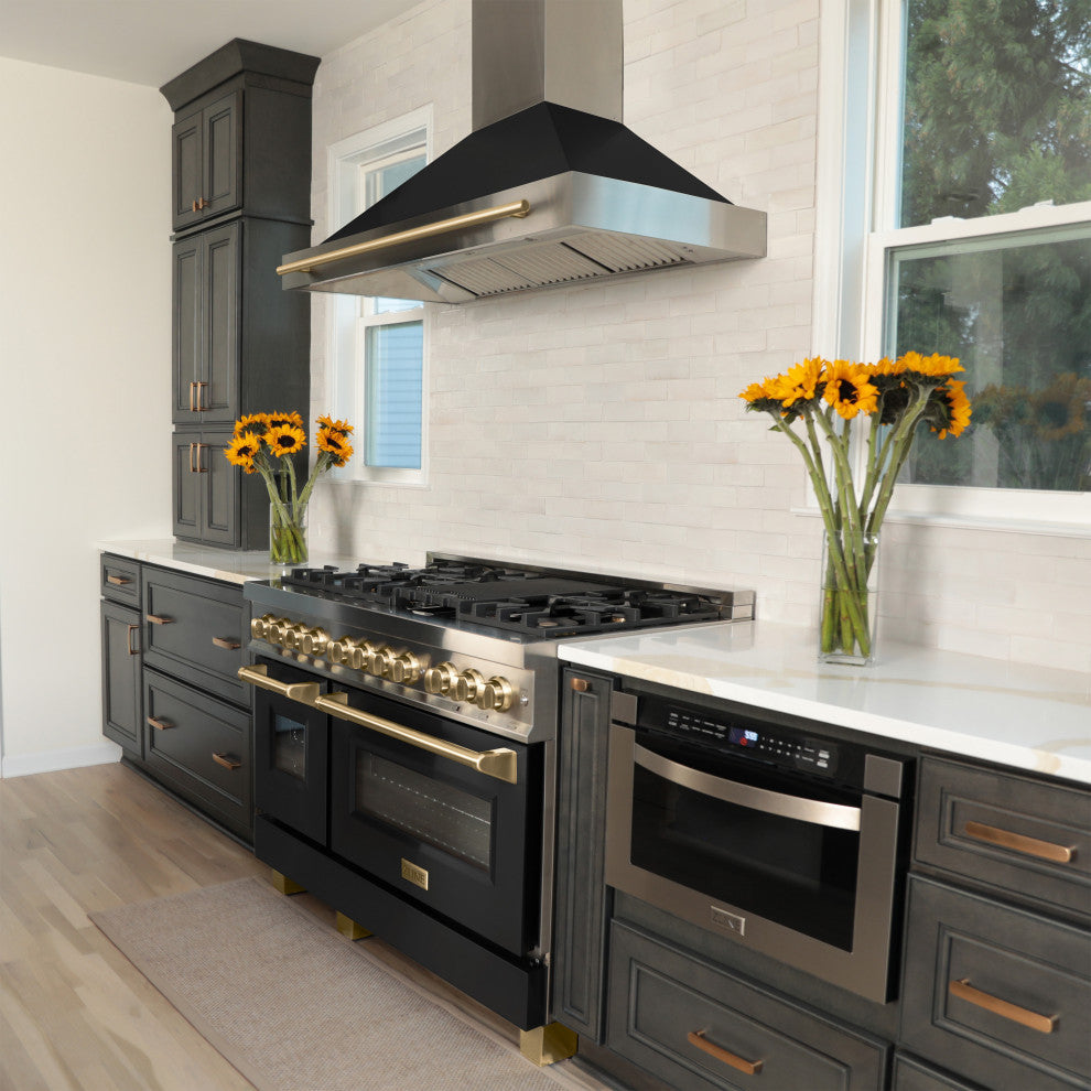 48" Dual Fuel Range, Stainless With Black and Champagne RAZ-BLM-48-CB