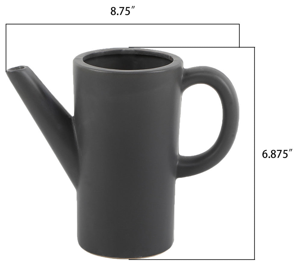 8.75" Ceramic Watering Can, Matte Black