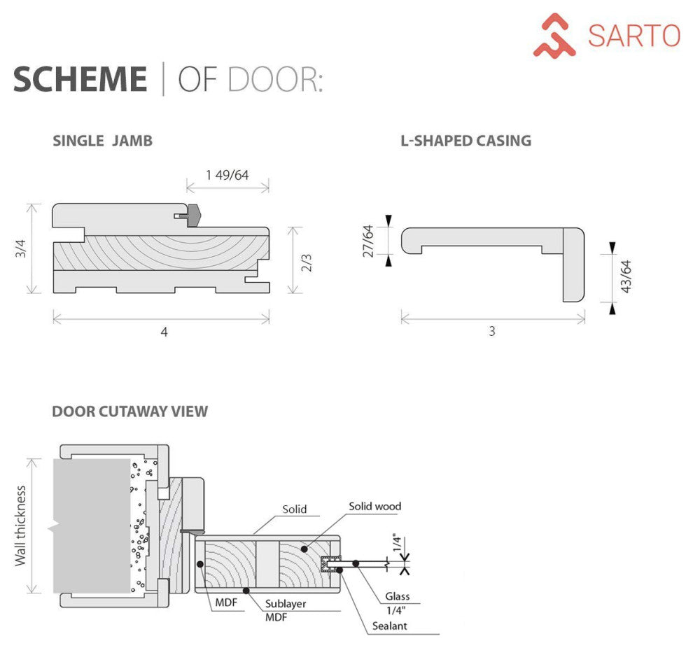 Solid French Door Frosted Glass | Lucia 2552 Matte Black | -24 x 80