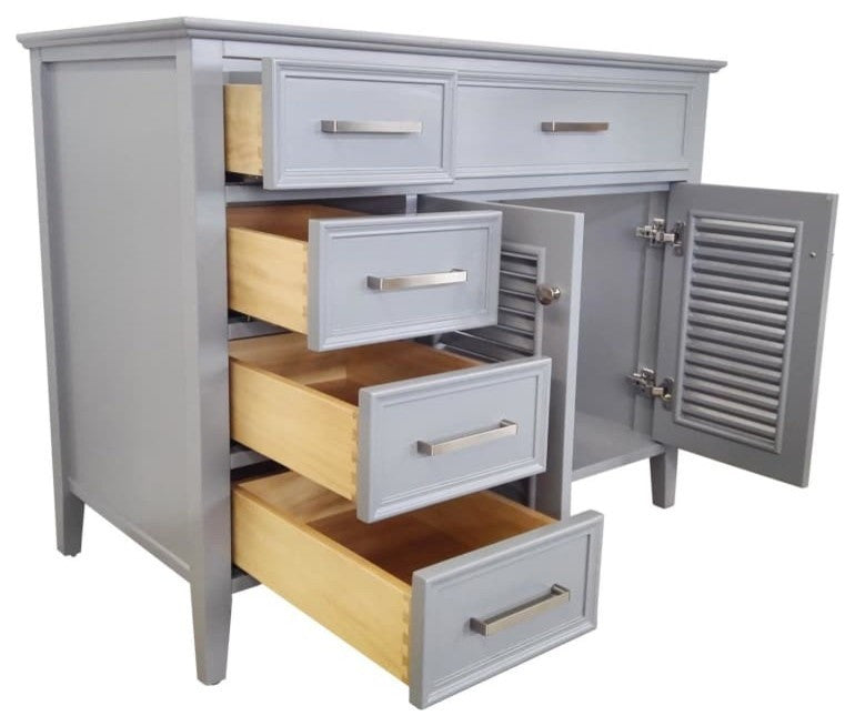 Ariel Kensington 42" Transitional Right Offset Single Sink Base Cabinet, Gray