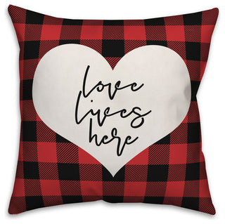 Love Lives Here Plaid 20x20 Throw Pillow