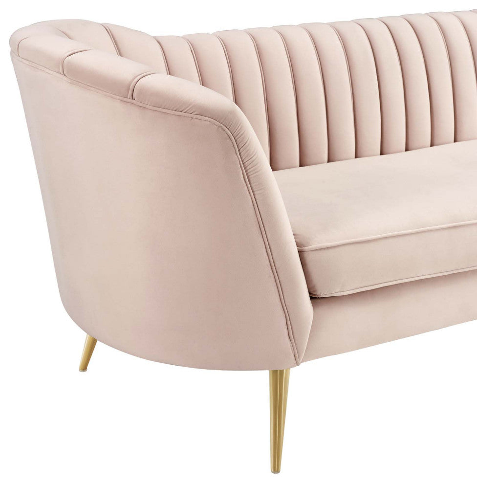 Opportunity Vertical Channel Tufted Curved Performance Velvet Sofa