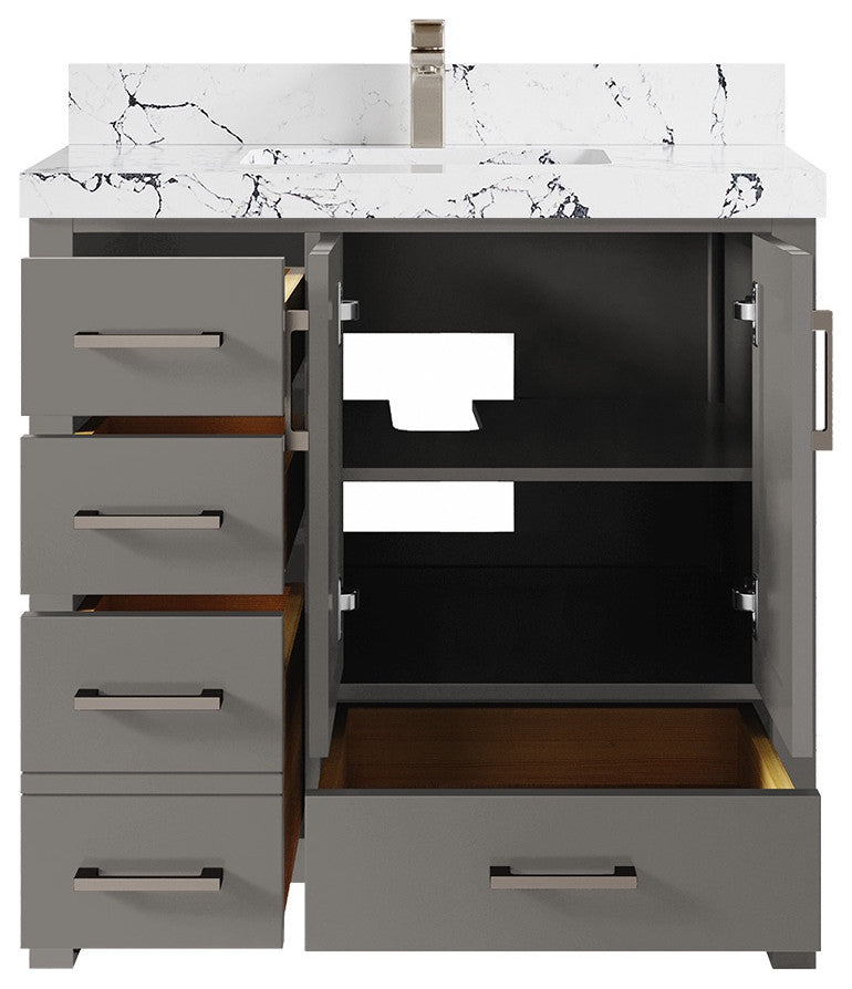 Malibu 36 Center Sink Bath Vanity in Elephant Skin Gray 2" Viola Night