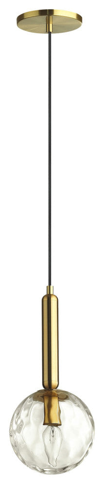 1 Light Incandescent Pendant, Aged Brass with Clear Hammered Glass