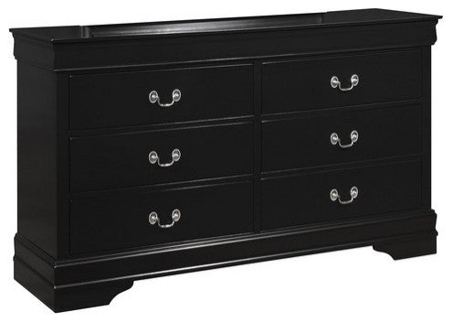 Benzara BM215250 Transitional Style 6 Drawer Dresser With Metal Pulls, Black