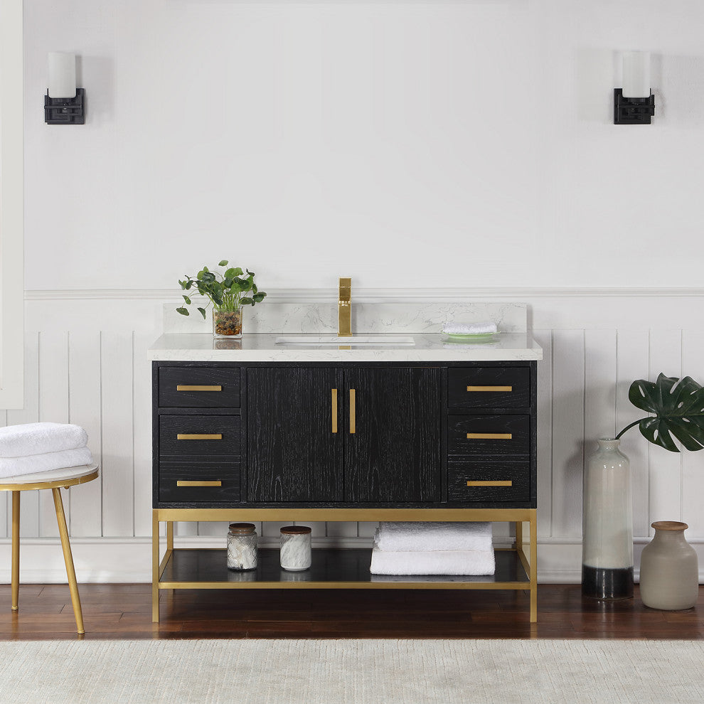 Wildy Black Oak Bathroom Vanity Set, 48", Without Mirror