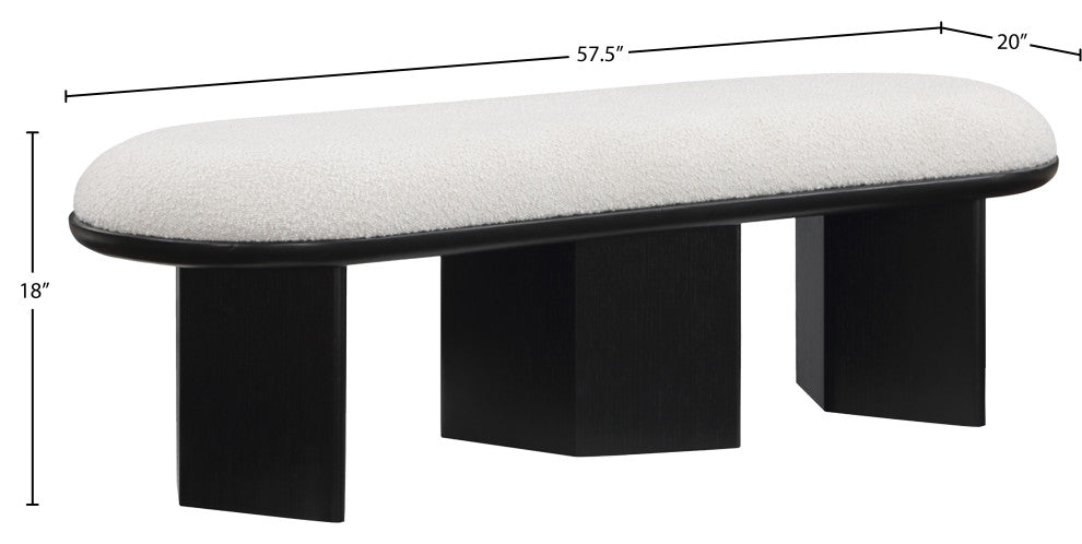Wilshire Boucle Fabric Upholstered Bench, Cream, Black Finish