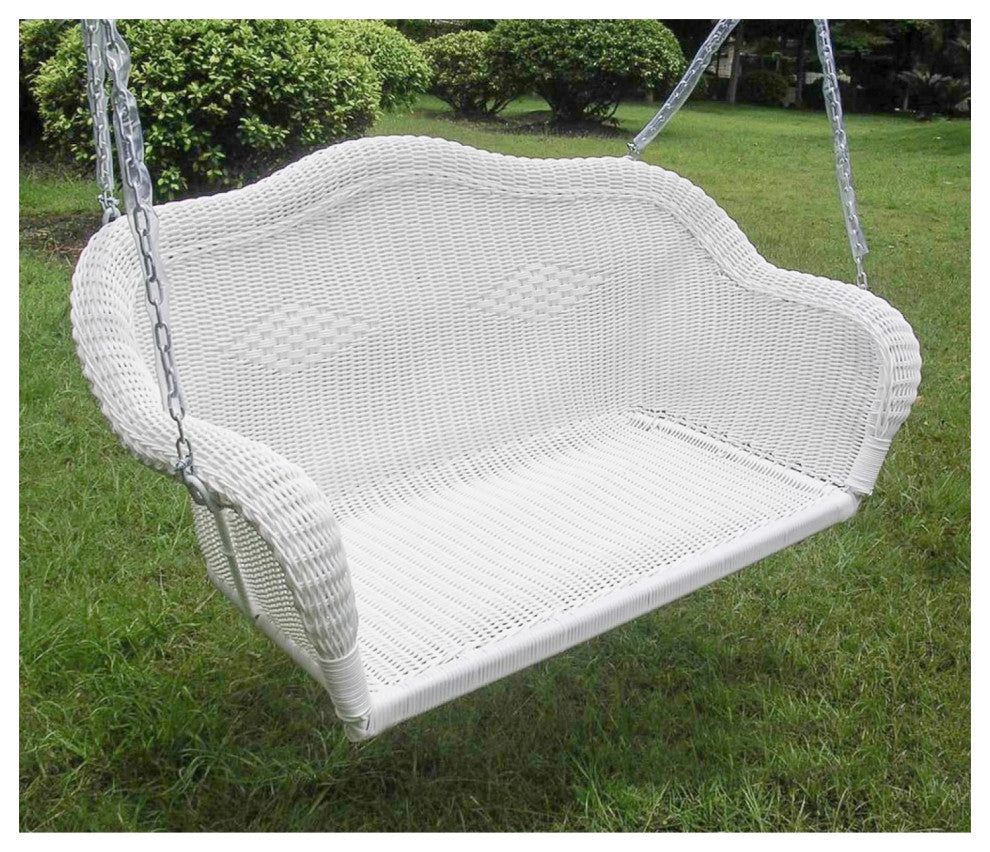 50" White and Silver Resin Wicker Swing With Chain
