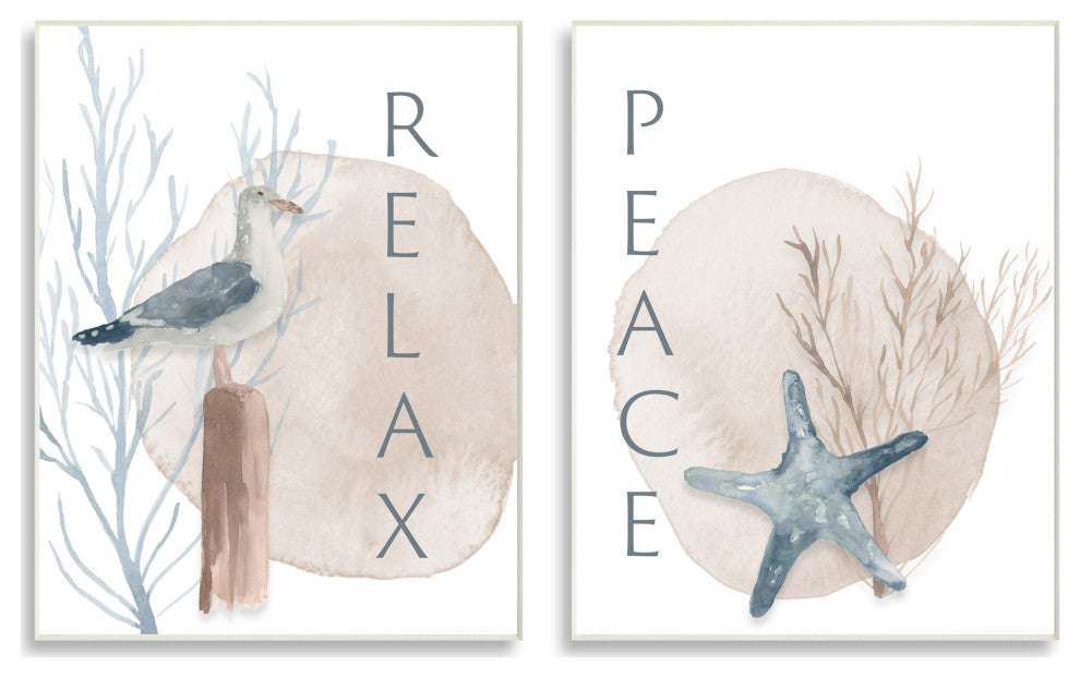 Nautical Seagull Starfish Peace Relax Tranquility Phrases Coral,10 x 15