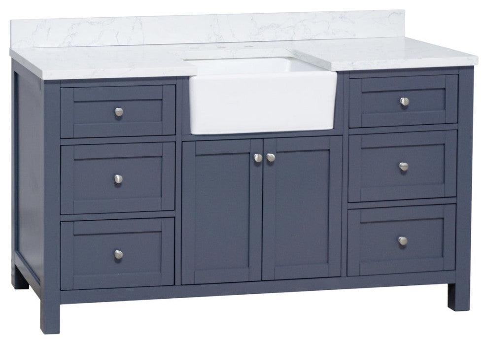 Yorkshire 60" Bathroom Vanity, Marine Gray, Engineered Marble, Single