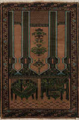 Balouch Persian Handmade Geometric Pictorial Oriental Area Rug, Brown, 3'x4'