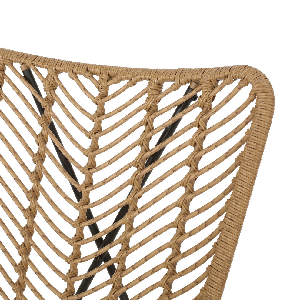 Juan Outdoor Wicker Accent Chairs, Set of 2, Light Brown/Black