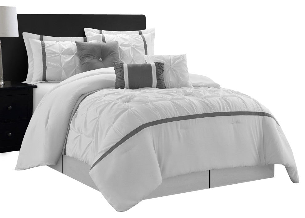 Elena 7 Piece Comforter Bedding Set, White, California King