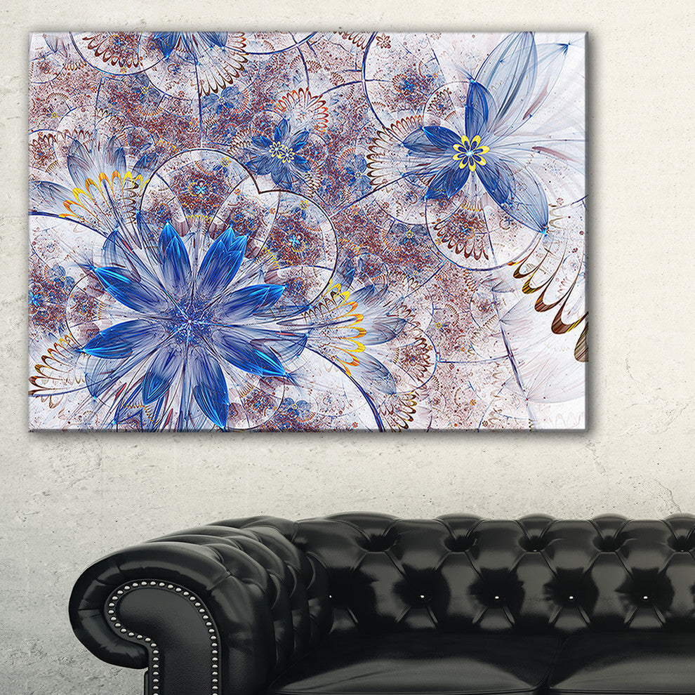 "Blue Brown Grungy Floral Shapes" Floral Wall Art Canvas, 32"x16"