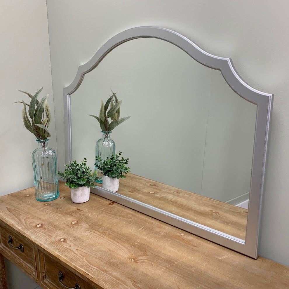 Pescara Framed Mantel Mirror, Peaks Cathedral, 38.4"x27.4", Silver Spray
