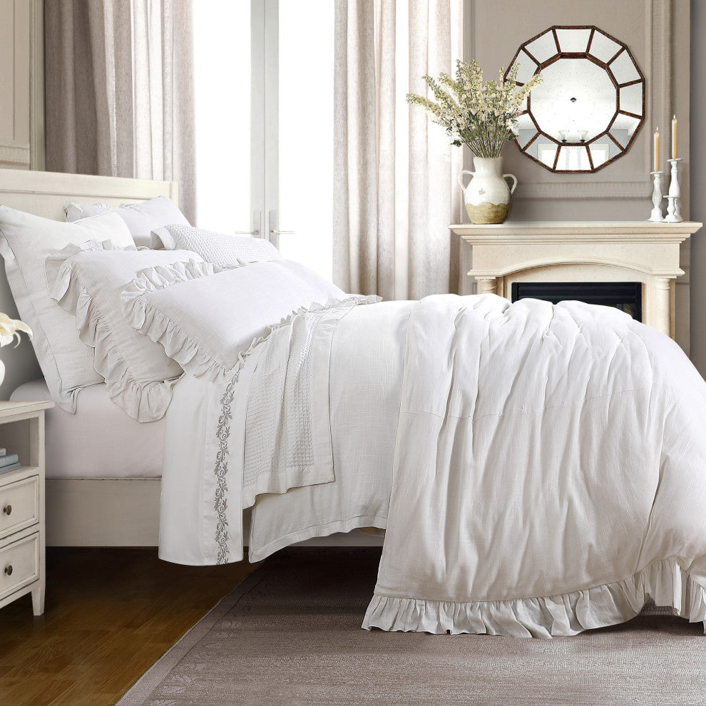 Lily Washed Linen Comforter Set, 3 Piece, White, King