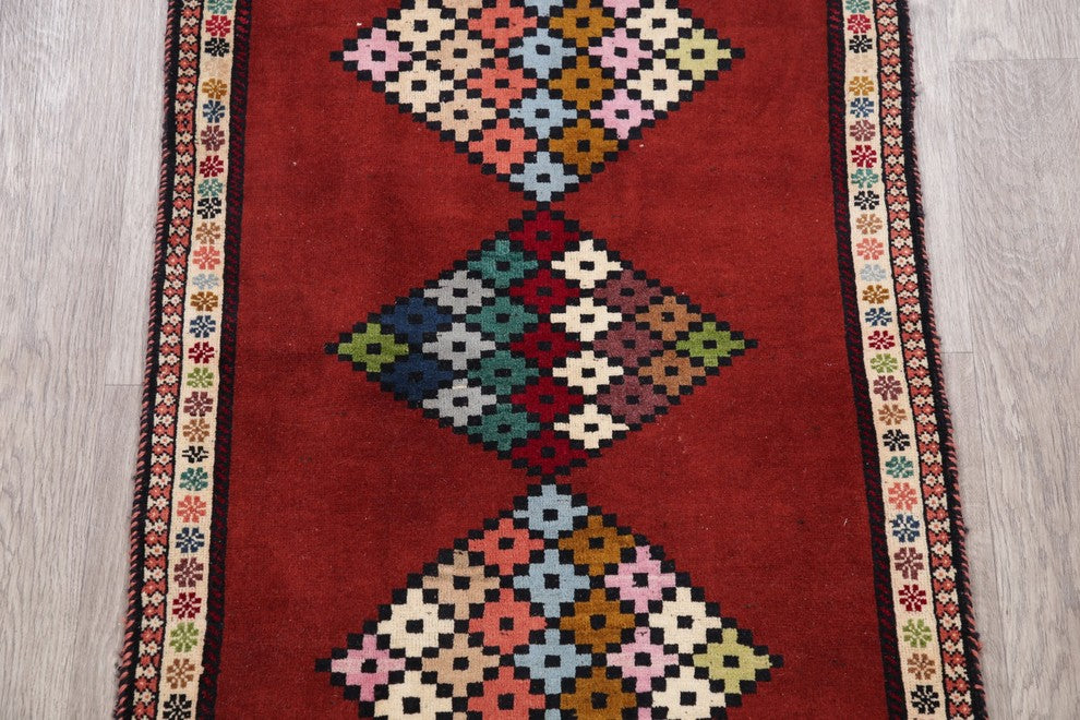 Consigned, Gabbeh Wool Hand-Knotted Persian Oriental Area Rug, Red, 3'10"X2'7"