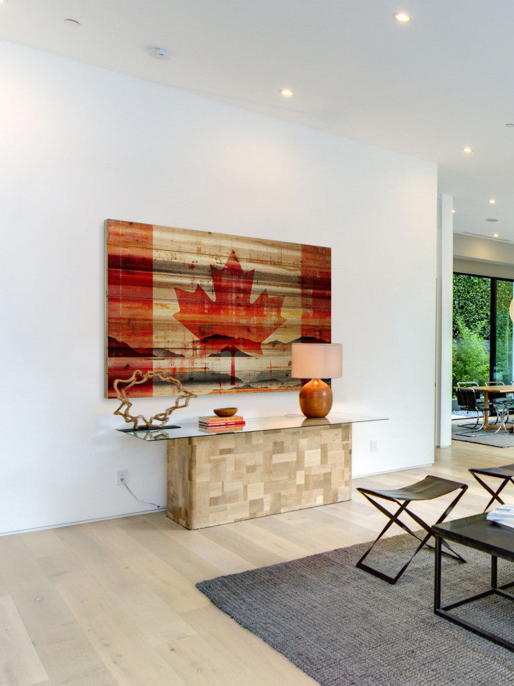 "Canadian Leaf" Print on Natural Pine Wood, 45"x30"