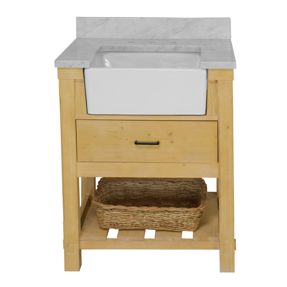 Charlotte 30" Bathroom Vanity, Drift Wood, Carrara Marble