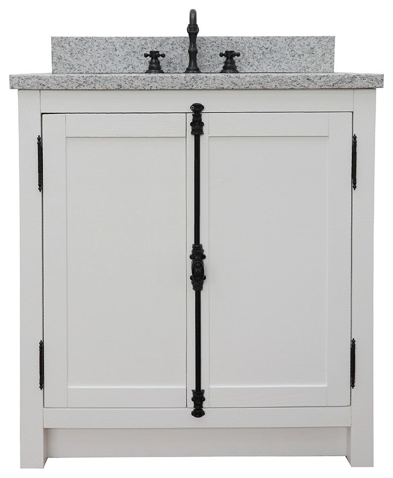 30" Single Vanity, Glacier Ash, Gray Granite Top, Rectangle Sink