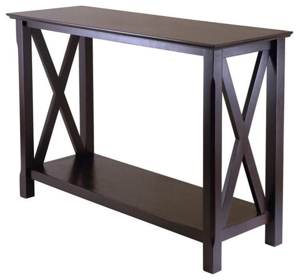 Pemberly Row X Designed Transitional Solid Wood Console Table in Cappu