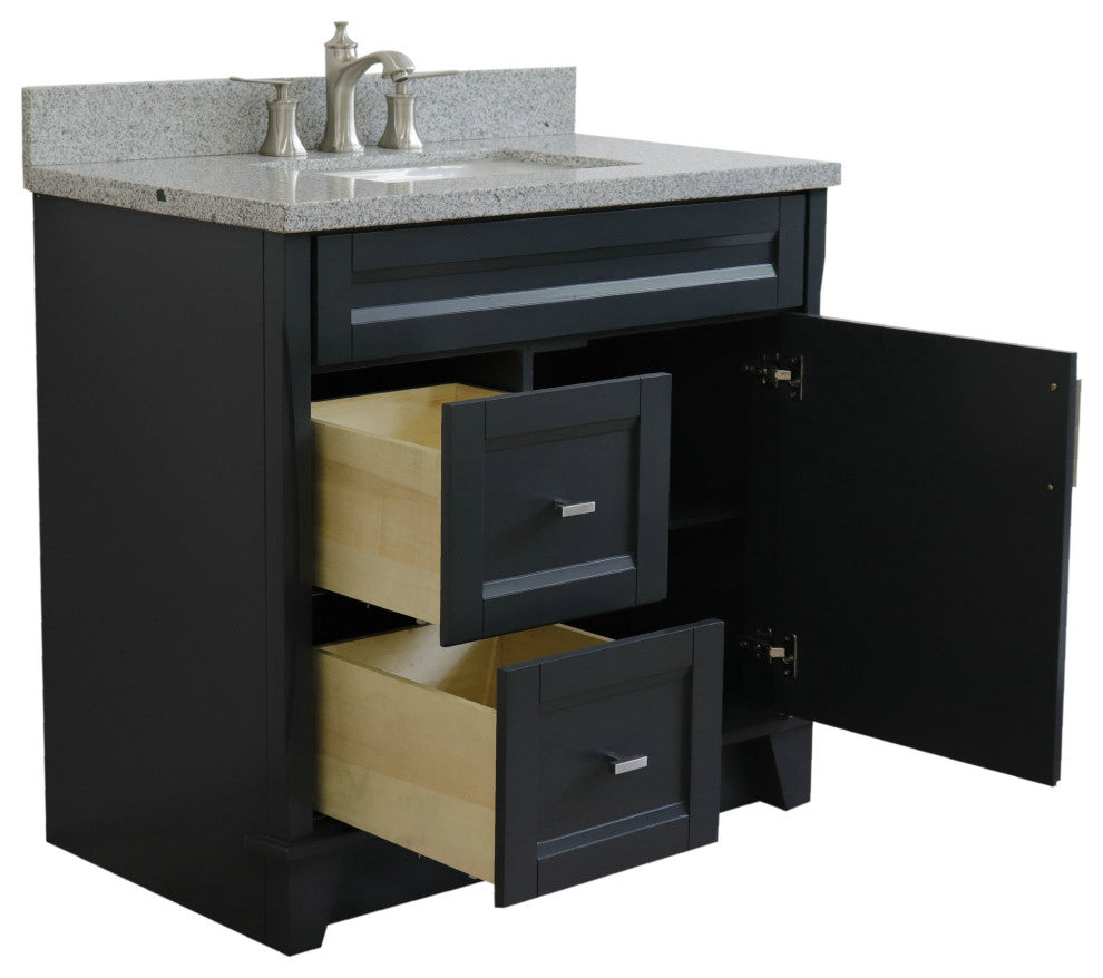 37" Single Sink Vanity, Dark Gray Finish With Gray Granite